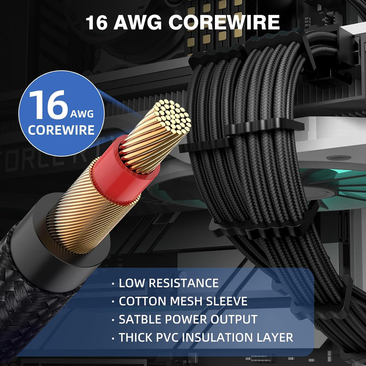 16AWG PSU Cable Extension Kit With Cable Combs,1x24pin ATX/1x8pin(4+4) EPS/2x8pin(6+2) PCIE Extension Cable,Cable Extension PC Sleeved Cables 30cm Length,Power Supply Extension Cable Kit(Pink/White)