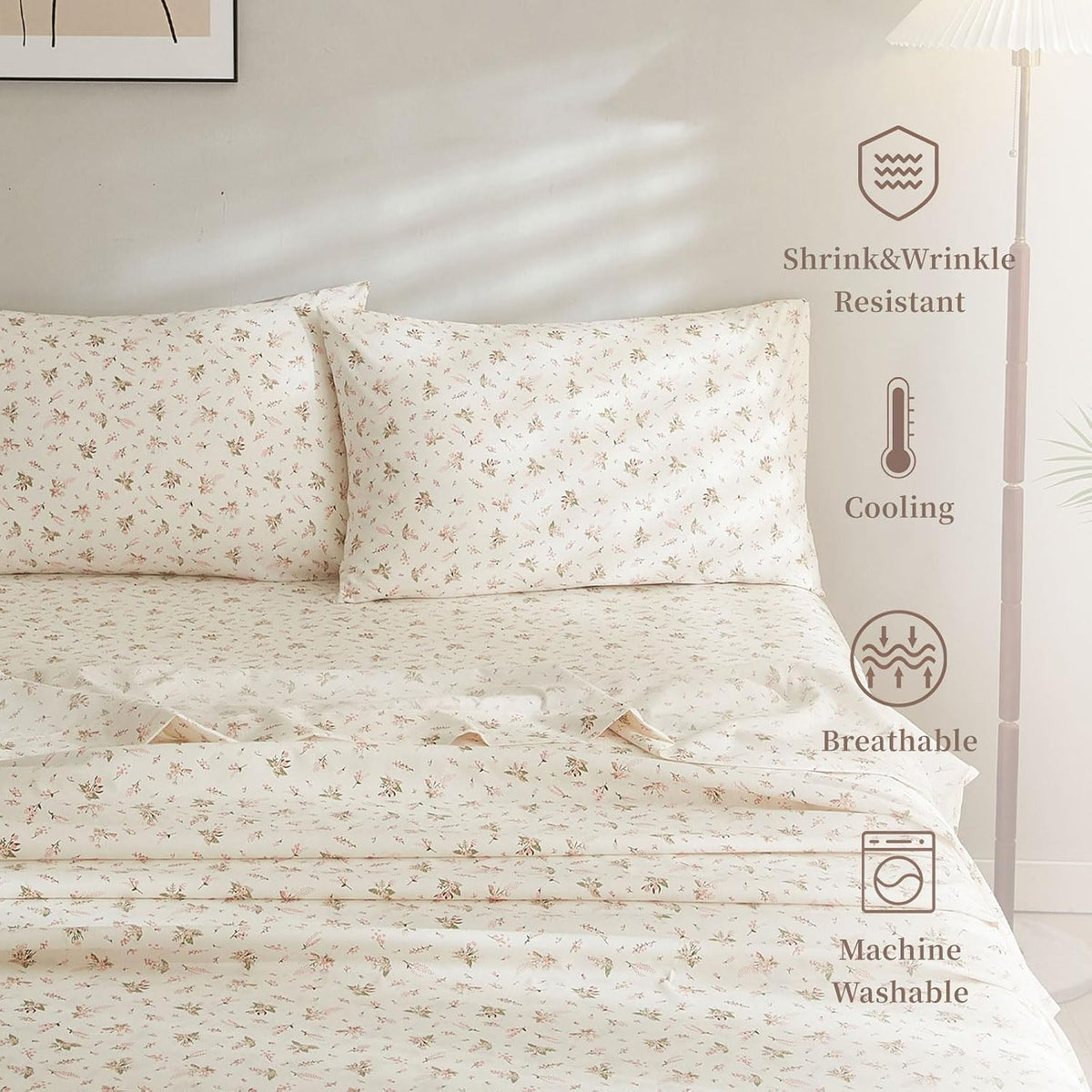 Pink Floral Sheet Full Size Bed Sheets Set White - 4 Piece Extra Deep Pocket Full Pink Floral Bed Sheets - Cooling Soft Sheet & Pillowcase Sets Full Size,Floral Bed Sheet Set