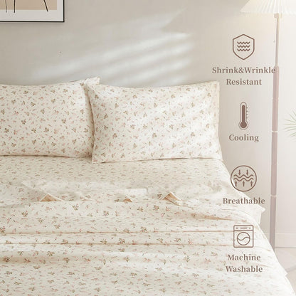 Pink Floral Sheet Full Size Bed Sheets Set White - 4 Piece Extra Deep Pocket Full Pink Floral Bed Sheets - Cooling Soft Sheet & Pillowcase Sets Full Size,Floral Bed Sheet Set
