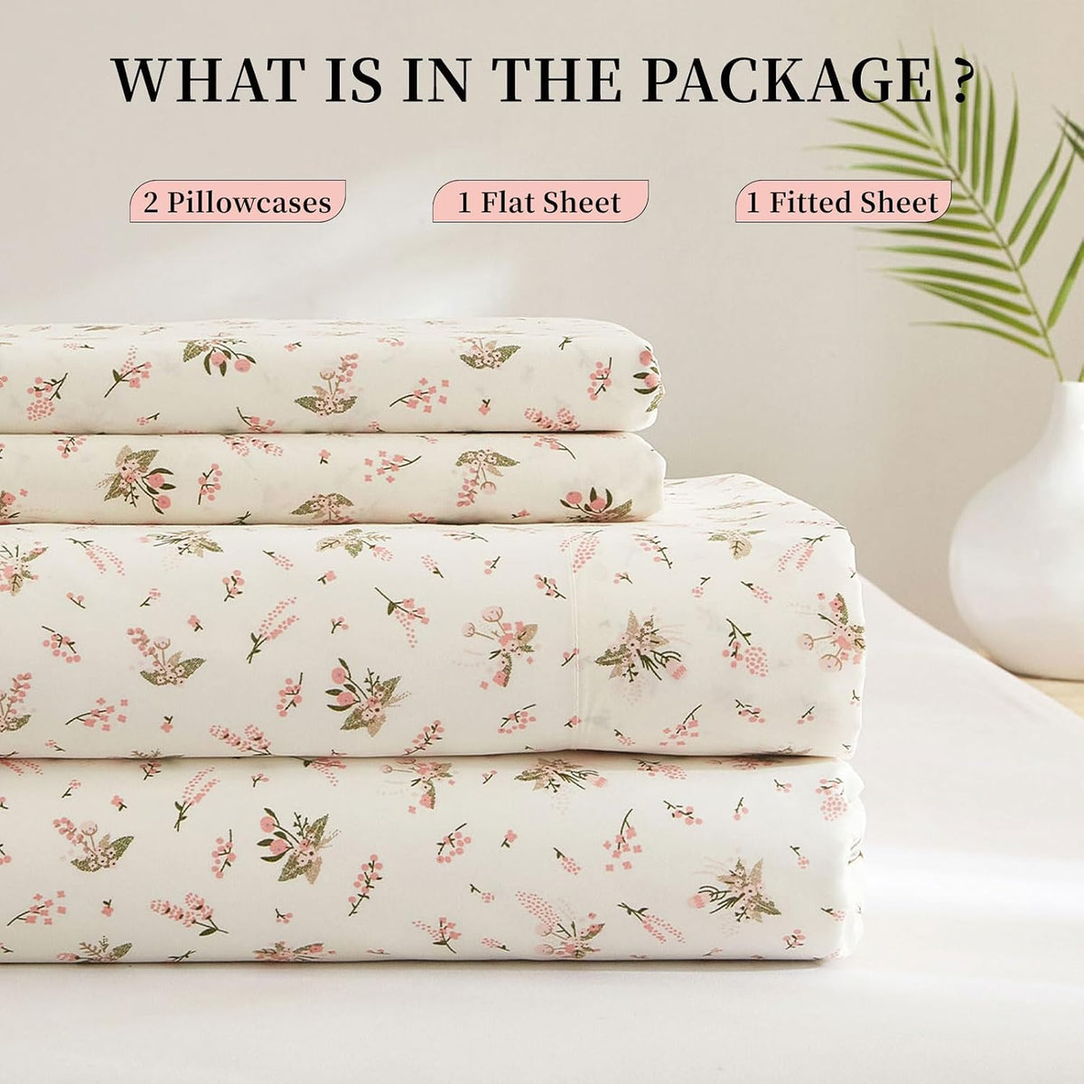 Pink Floral Sheet Full Size Bed Sheets Set White - 4 Piece Extra Deep Pocket Full Pink Floral Bed Sheets - Cooling Soft Sheet & Pillowcase Sets Full Size,Floral Bed Sheet Set