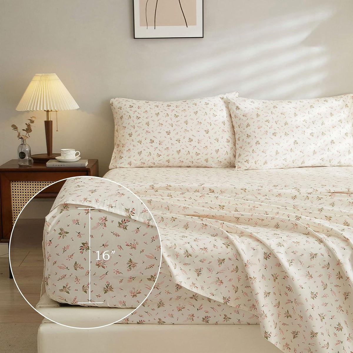 Pink Floral Sheet Full Size Bed Sheets Set White - 4 Piece Extra Deep Pocket Full Pink Floral Bed Sheets - Cooling Soft Sheet & Pillowcase Sets Full Size,Floral Bed Sheet Set