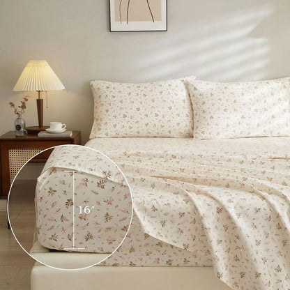 Pink Floral Sheet Full Size Bed Sheets Set White - 4 Piece Extra Deep Pocket Full Pink Floral Bed Sheets - Cooling Soft Sheet & Pillowcase Sets Full Size,Floral Bed Sheet Set