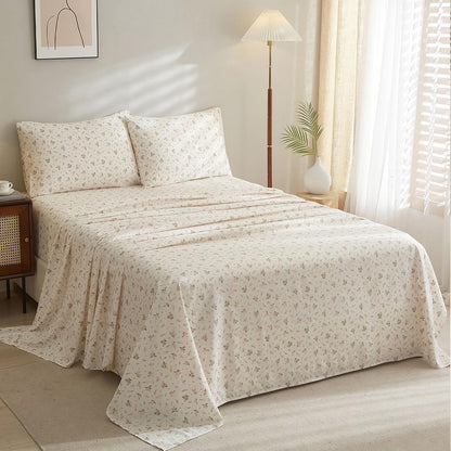 Pink Floral Sheet Full Size Bed Sheets Set White - 4 Piece Extra Deep Pocket Full Pink Floral Bed Sheets - Cooling Soft Sheet & Pillowcase Sets Full Size,Floral Bed Sheet Set