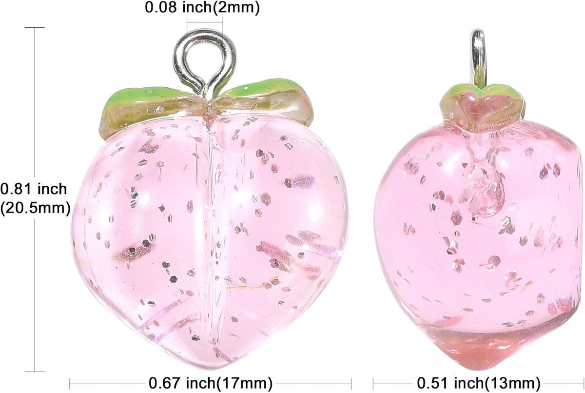 10 Pcs Transparent Resin Charms 3D Food Fruit Pink Peach Charms for Jewelry Crafting Findings
