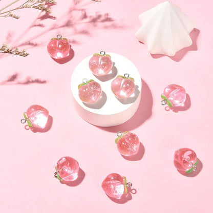 10 Pcs Transparent Resin Charms 3D Food Fruit Pink Peach Charms for Jewelry Crafting Findings