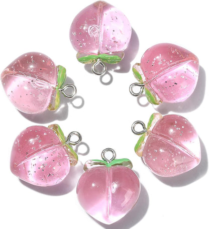 10 Pcs Transparent Resin Charms 3D Food Fruit Pink Peach Charms for Jewelry Crafting Findings