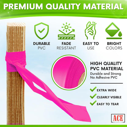 Pink Flagging Tape 12 Pack - Non-Adhesive Survey Tape - 1-3/16 Inch Width, 150 Ft Length, 2 Mil - Tree Marking Ribbon, Surveyors Ribbon