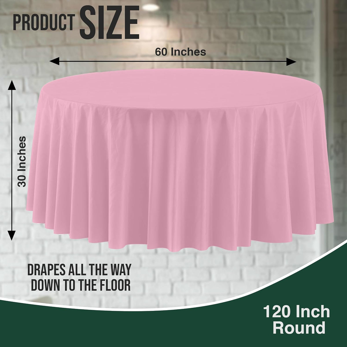 Pack of 12 Pink Plastic Table Cloth - Size: 120 Inch Round Disposable Tablecloth for Parties - Ideal for for Birthdays, Parties, Summer & More