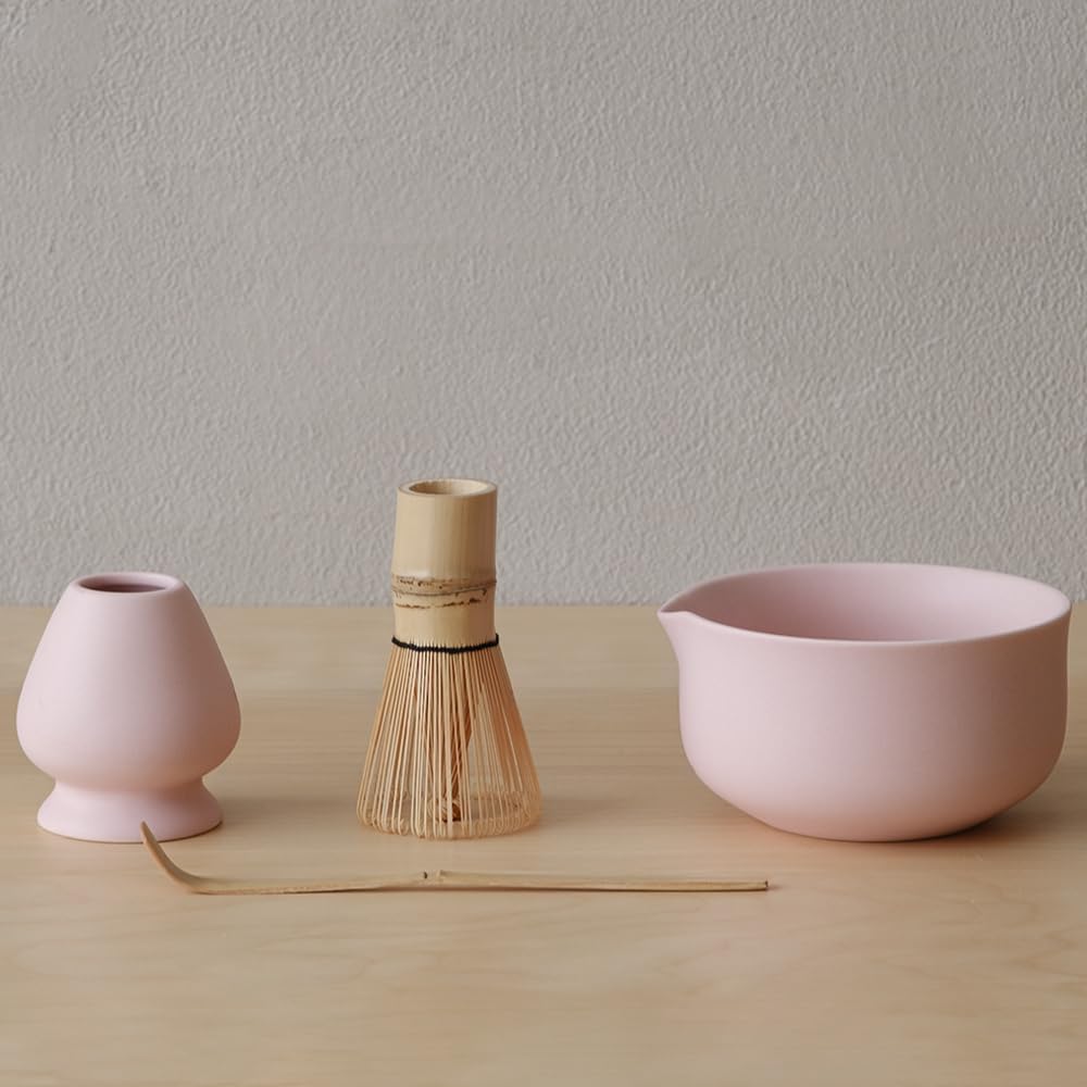 Matcha Kit - Premium Matcha Whisk Set with Traditional Bamboo Tools, Ideal Matcha Tea Set for Home (Matte Soft Pink)