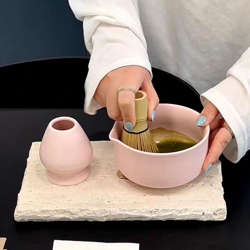 Matcha Kit - Premium Matcha Whisk Set with Traditional Bamboo Tools, Ideal Matcha Tea Set for Home (Matte Soft Pink)