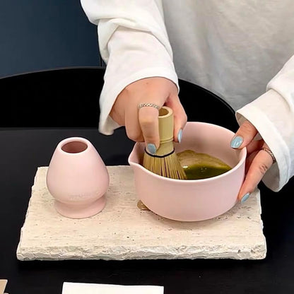Matcha Kit - Premium Matcha Whisk Set with Traditional Bamboo Tools, Ideal Matcha Tea Set for Home (Matte Soft Pink)