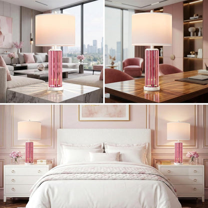 Table Lamps for Bedroom Set of 2 with Nightlight, Modern Bedside Lamp with USB A+C Charging Port, White Pink Nightstand Lamp for Living Room White Shade Home Decor, 2 Bulbs Included