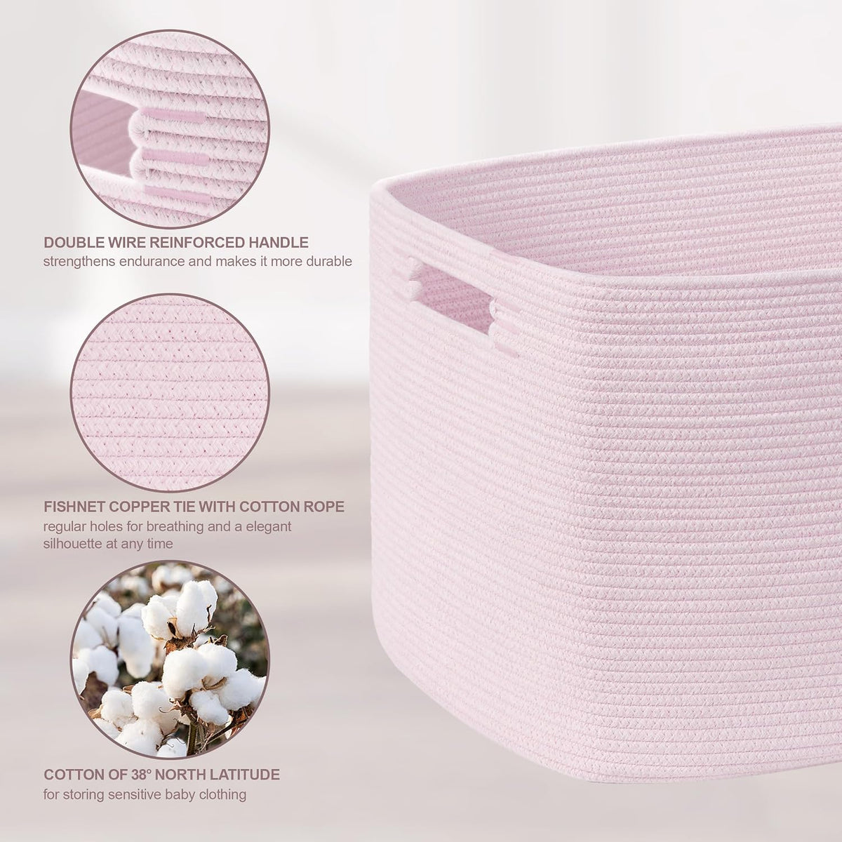 45L Small Woven Laundry Basket Hamper with Handles, Pink