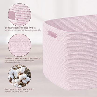 45L Small Woven Laundry Basket Hamper with Handles, Pink