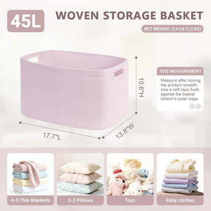 45L Small Woven Laundry Basket Hamper with Handles, Pink