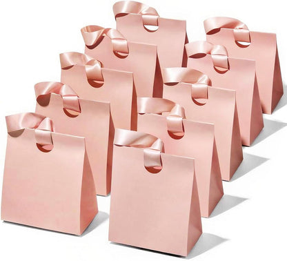 Paper Gift Bags With Ribbon Handles Small Pink Bulk Pack