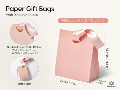 Paper Gift Bags With Ribbon Handles Small Pink Bulk Pack
