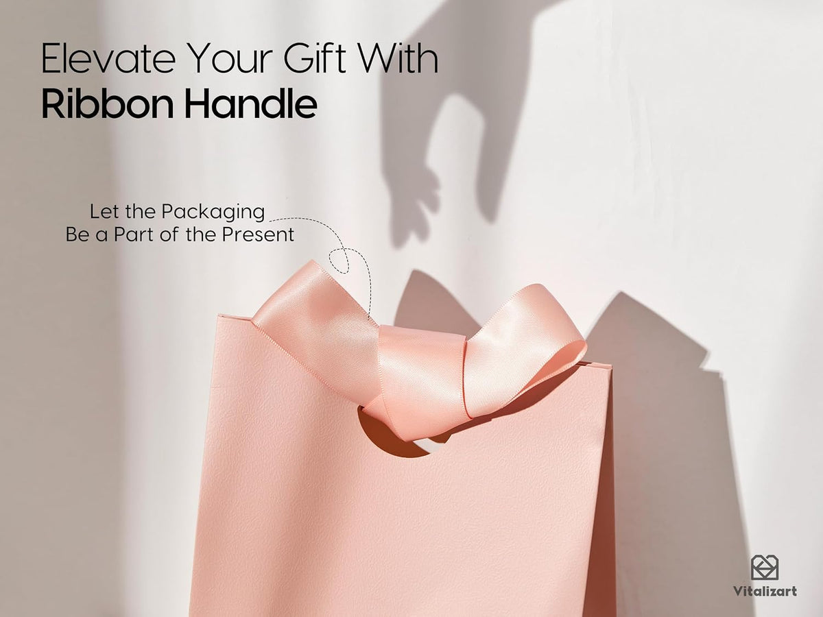 Paper Gift Bags With Ribbon Handles Small Pink Bulk Pack