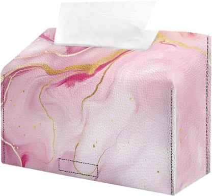 Marble Pattern Paper Towel Box Pink Hand Towels Box Cover with Hook and Loop Leather Disposable Paper Hand Towels Holder Dustproof Facial Tissues Case for Home Office Bedroom Decoration