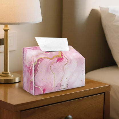Marble Pattern Paper Towel Box Pink Hand Towels Box Cover with Hook and Loop Leather Disposable Paper Hand Towels Holder Dustproof Facial Tissues Case for Home Office Bedroom Decoration