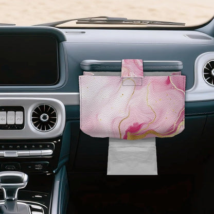 Marble Pattern Paper Towel Box Pink Hand Towels Box Cover with Hook and Loop Leather Disposable Paper Hand Towels Holder Dustproof Facial Tissues Case for Home Office Bedroom Decoration