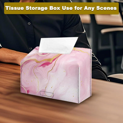 Marble Pattern Paper Towel Box Pink Hand Towels Box Cover with Hook and Loop Leather Disposable Paper Hand Towels Holder Dustproof Facial Tissues Case for Home Office Bedroom Decoration