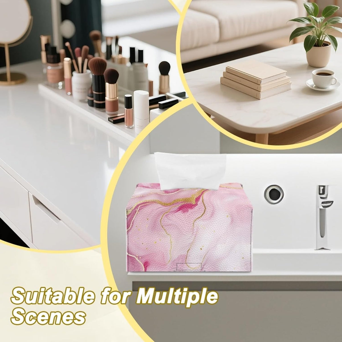 Marble Pattern Paper Towel Box Pink Hand Towels Box Cover with Hook and Loop Leather Disposable Paper Hand Towels Holder Dustproof Facial Tissues Case for Home Office Bedroom Decoration