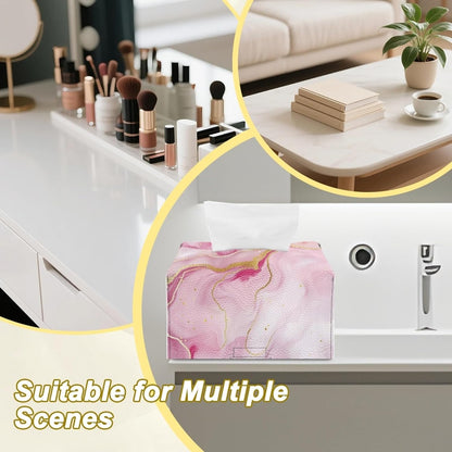 Marble Pattern Paper Towel Box Pink Hand Towels Box Cover with Hook and Loop Leather Disposable Paper Hand Towels Holder Dustproof Facial Tissues Case for Home Office Bedroom Decoration