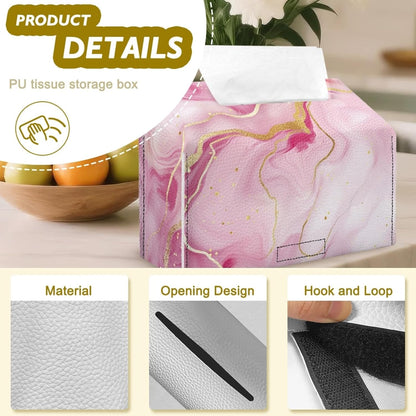 Marble Pattern Paper Towel Box Pink Hand Towels Box Cover with Hook and Loop Leather Disposable Paper Hand Towels Holder Dustproof Facial Tissues Case for Home Office Bedroom Decoration