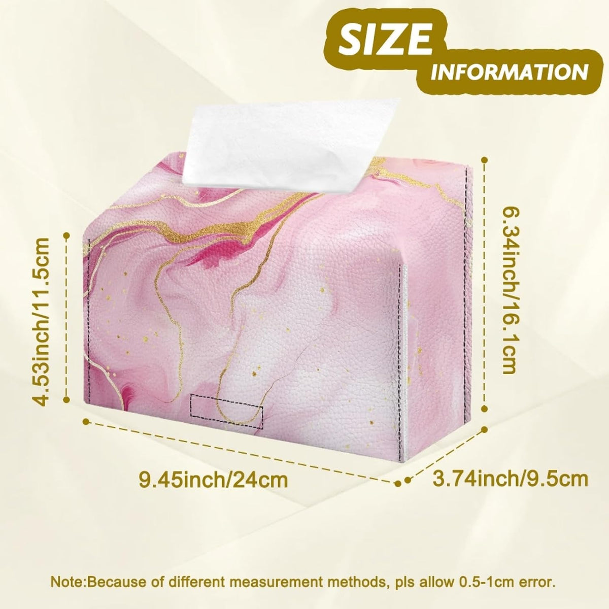 Marble Pattern Paper Towel Box Pink Hand Towels Box Cover with Hook and Loop Leather Disposable Paper Hand Towels Holder Dustproof Facial Tissues Case for Home Office Bedroom Decoration