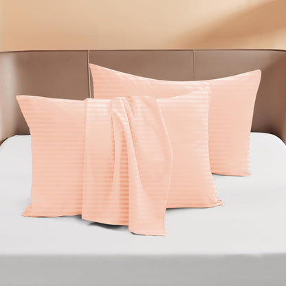 Standard 20x26 Zipper Closure Pillow Cover Authentic Soft 100% Organic Cotton Hidden Zipper Pillowcases Set of 2-Piece Standard Size Hotel Quality (Stripe, Peach)