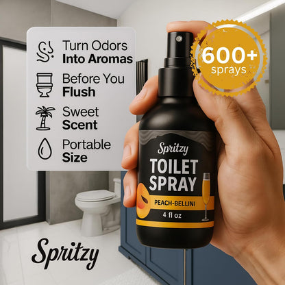 Toilet Spray (4 fl oz) | 600+ Sprays | Poo Spray w/Many Scents – Restroom & Bathroom Odor Eliminator – Essentials for a Fresh, Confident Bathroom (Peach Bellini)