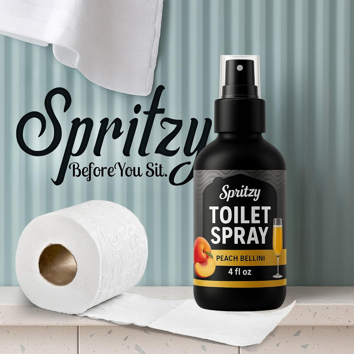 Toilet Spray (4 fl oz) | 600+ Sprays | Poo Spray w/Many Scents – Restroom & Bathroom Odor Eliminator – Essentials for a Fresh, Confident Bathroom (Peach Bellini)