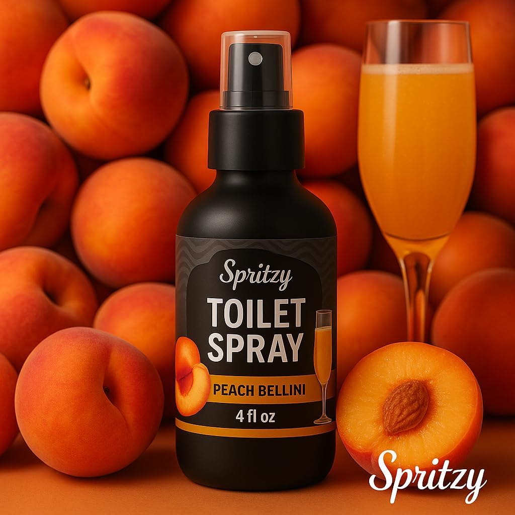 Toilet Spray (4 fl oz) | 600+ Sprays | Poo Spray w/Many Scents – Restroom & Bathroom Odor Eliminator – Essentials for a Fresh, Confident Bathroom (Peach Bellini)