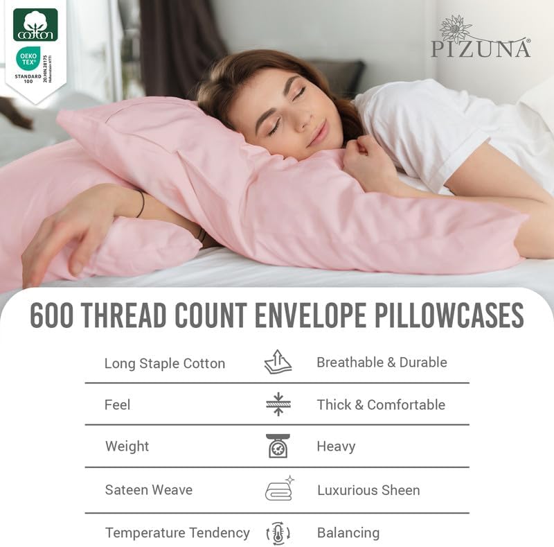 100% Cotton Queen Size Envelope Pillow Cases 600 TC Light Pink