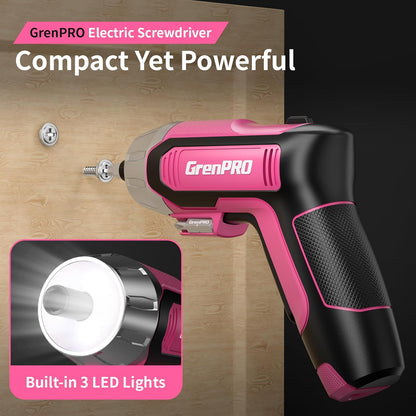 4V Cordless Electric Screwdriver Set, 29-Piece, Pink