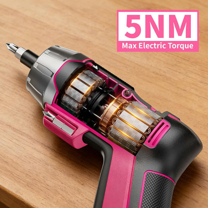 4V Cordless Electric Screwdriver Set, 29-Piece, Pink