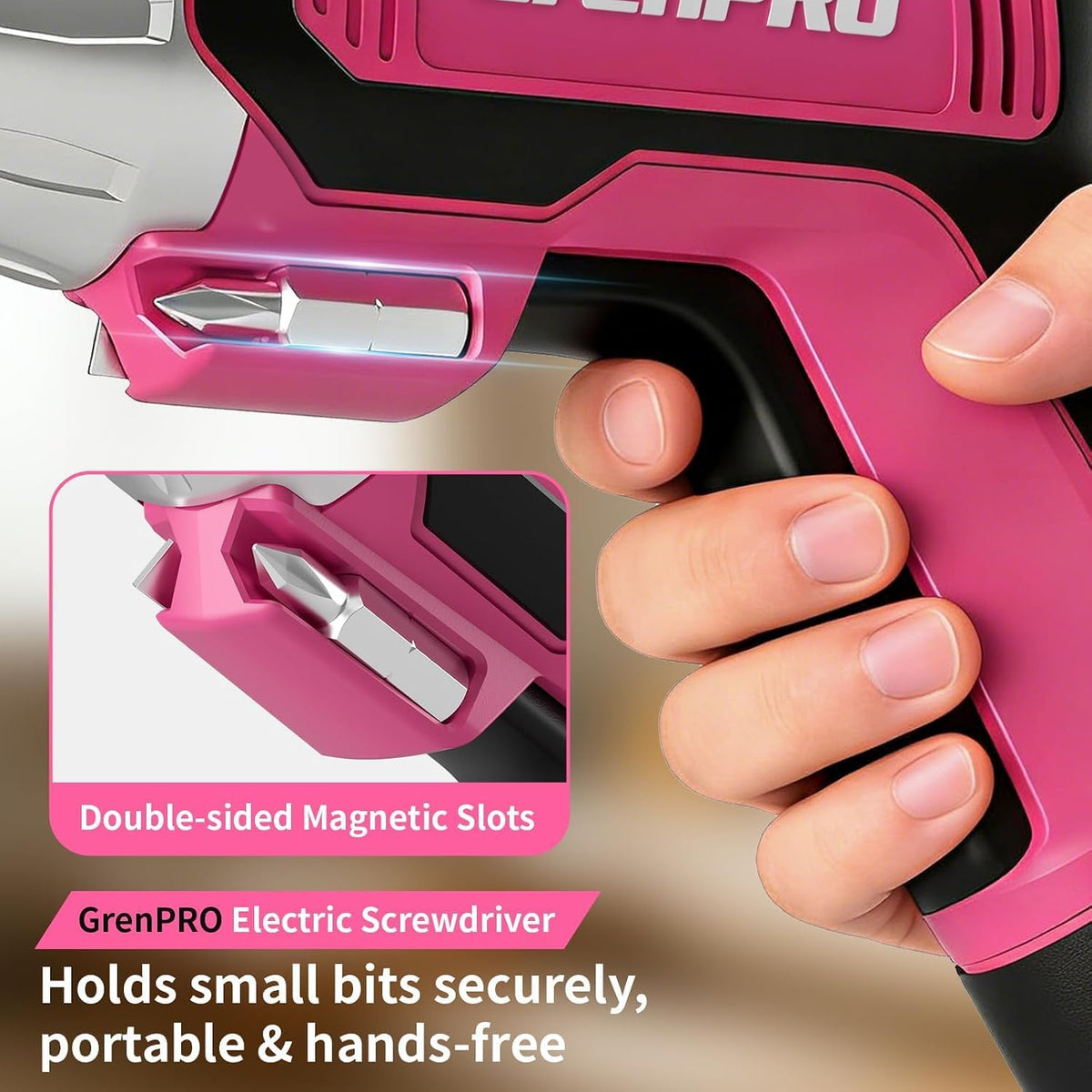 4V Cordless Electric Screwdriver Set, 29-Piece, Pink