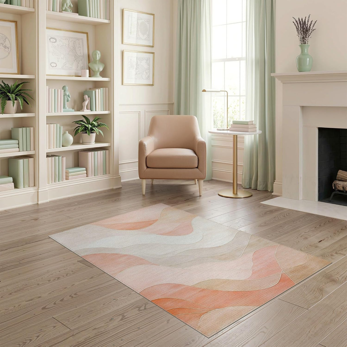 4'x6' Peachy Pastel Waves Design Flow Washable Area Rug