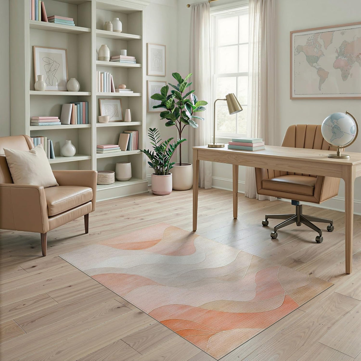 4'x6' Peachy Pastel Waves Design Flow Washable Area Rug