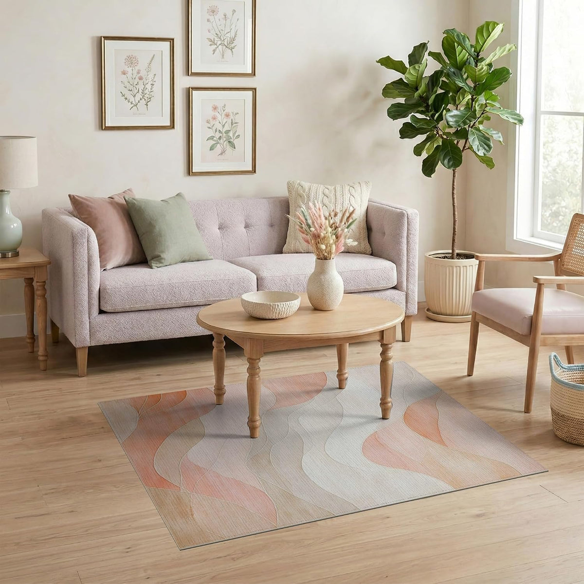 4'x6' Peachy Pastel Waves Design Flow Washable Area Rug