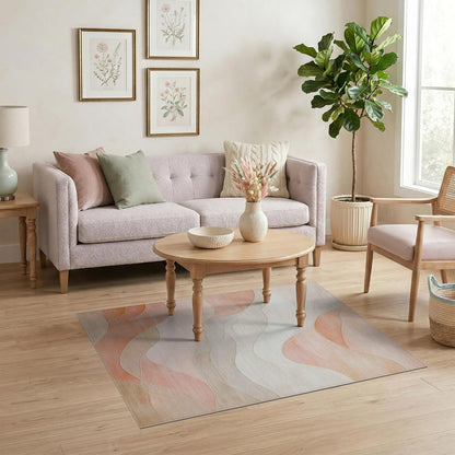 4'x6' Peachy Pastel Waves Design Flow Washable Area Rug