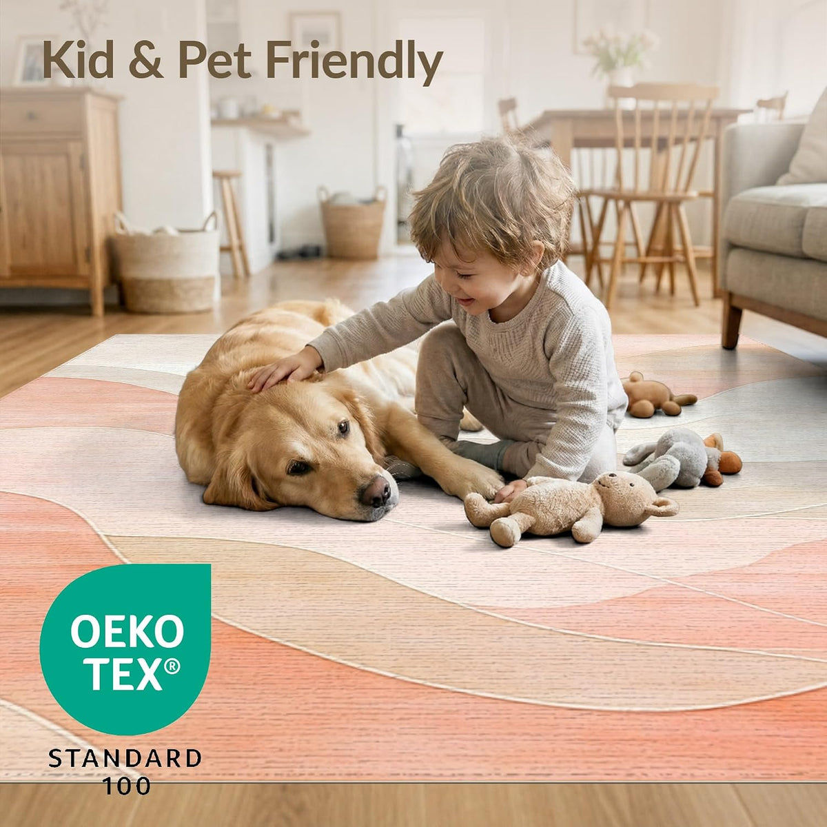 4'x6' Peachy Pastel Waves Design Flow Washable Area Rug