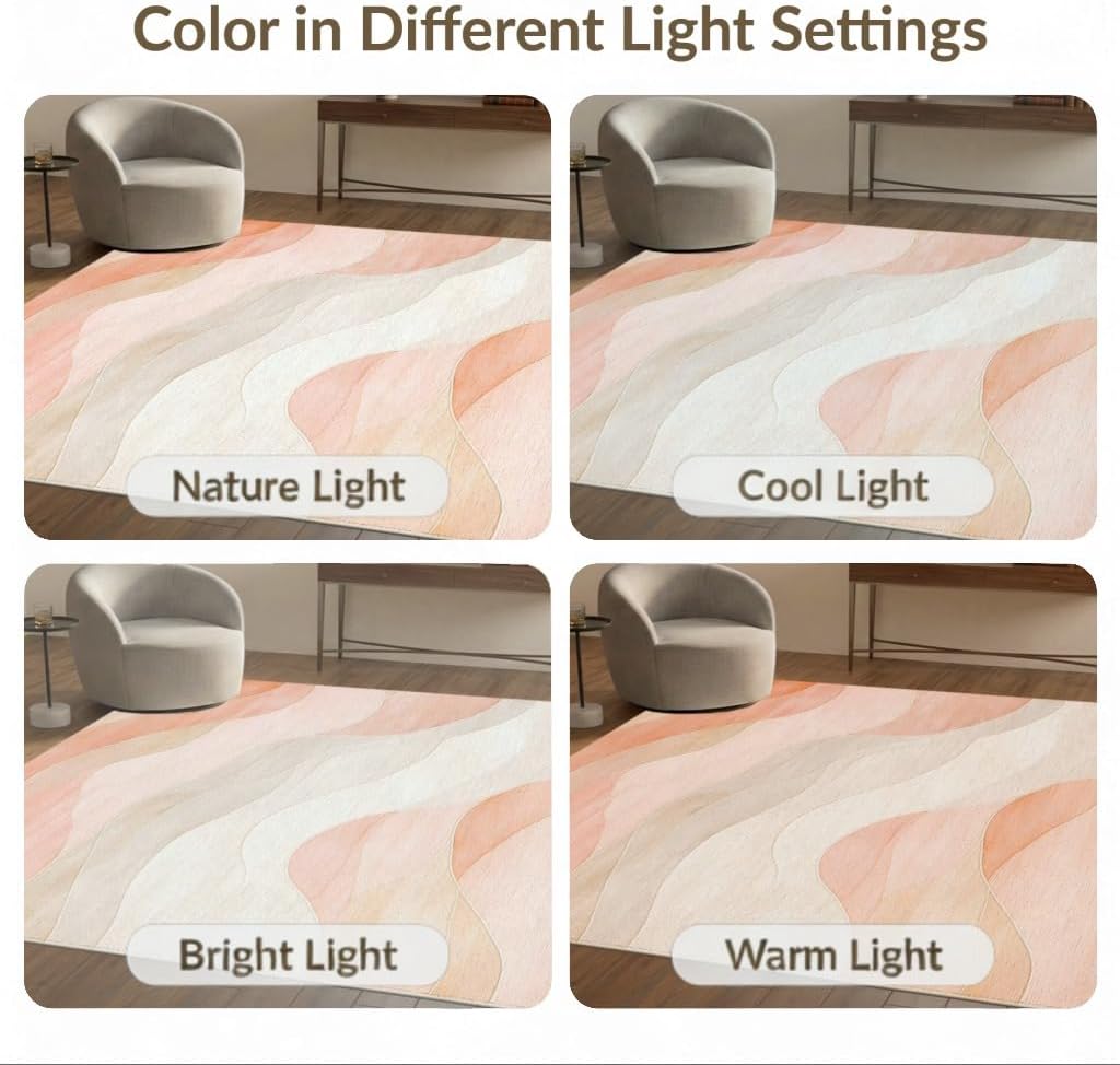 4'x6' Peachy Pastel Waves Design Flow Washable Area Rug