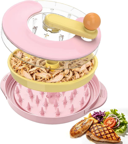 Chicken Shredder, Pro Twist Chicken Breast Shredder Tool with Clear Lid, Strong Anti-Slip Bottom, Ergonomic Handle, BPA-Free Meat Grinder for Cooked Pork Beef Chicken (pink)