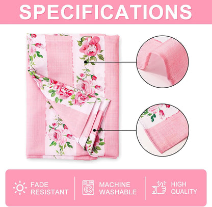 Floral Tablecloth Spring Rectangle Fabric Table Cover 60 x 104 Inch Pink Stripe Flower Table Cloth for Dinner Bachelorette Dinner Party Setting Birthday Bridal Shower Decoration