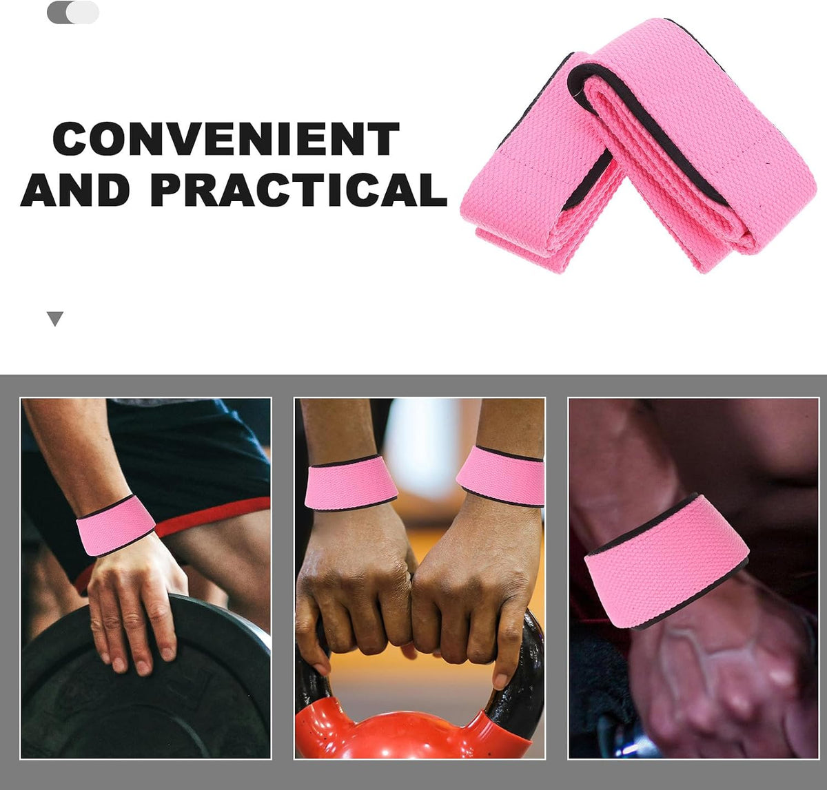 Wrist Strap Weightlifting Grip Strap 1 Pair Silicone Non-Slip Training Wrist Support for Gym Deadlift Fitness Pink