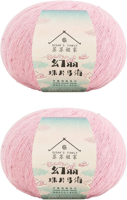 Sequin Mahair Yarn 2x50g/437 Yards -12#Peach Pearl