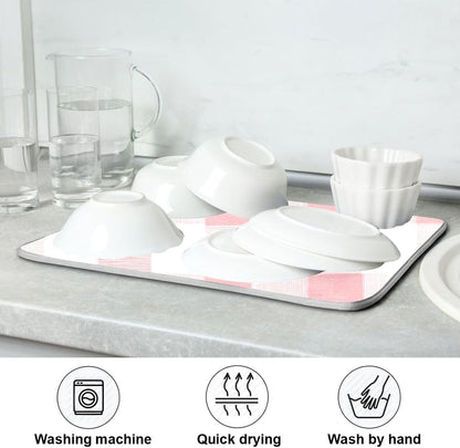 Dish Drying Mat for Kitchen Counter Absorbent Quick Dry Foldable Washable Coffee Bar Mat Dish Drying Pad 16x18in Pinks and White Checkered