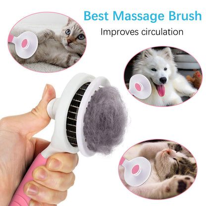 Self Cleaning Slicker Brush - Cat Brush Skin-Friendly Deshedding Grooming Massaging Tool for Long & Short Haired Pets, Cat Hair Brushes Easy Removes Undercoat for Dogs Cats Rabbits-UPGRADED, Pink